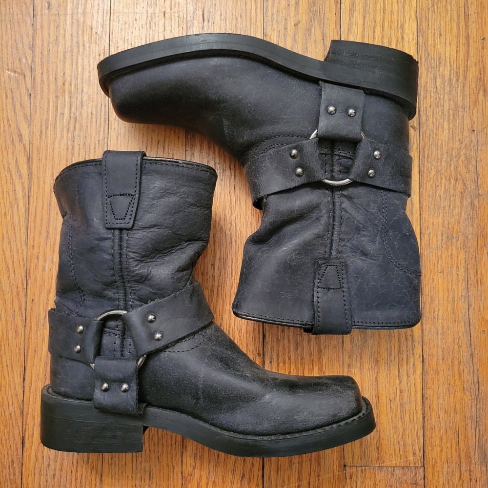 Durango Kids 12M 8" Harness Boots Black Leather Square Toe Biker Grunge Western